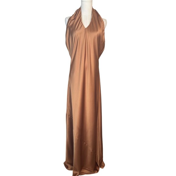 Show Me Your MuMu Dresses & Skirts - NWOT Large Show Me Your Mumu Jasmine Halter Maxi Dress Copper Satin Luxe Formal